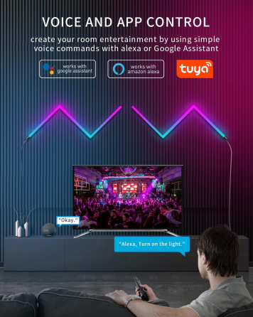Розумні LED настінні світильники LPMYLMC RGB-IC Glide: 7 сегментів, Синхронізація з музикою, Керування App/Voice (Б/в) Київ