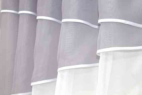 Кухонные шторы VR-Textil № 091к с ламбрекеном и подвязками серый с белым 280х170 см (52-0321) Киев