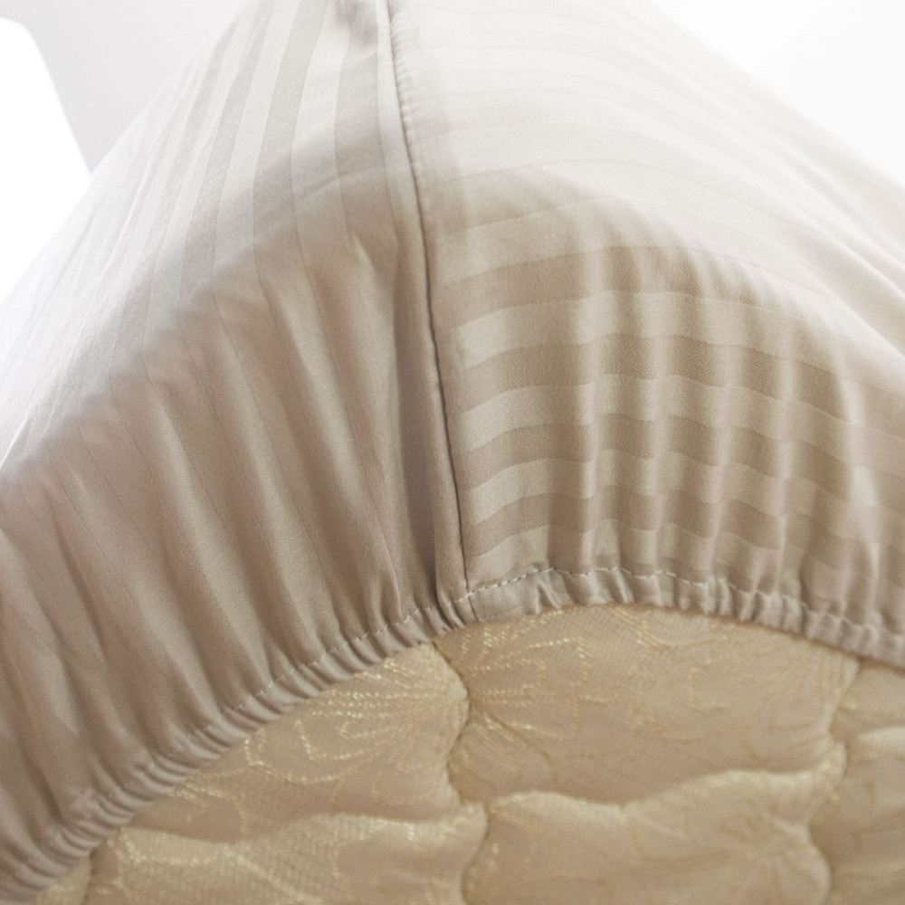 Простынь на резинке односпальная страйп-сатин 100% хлопок 90х200х30см 125г/м2 (Перламутровый) Сумы - изображение 4