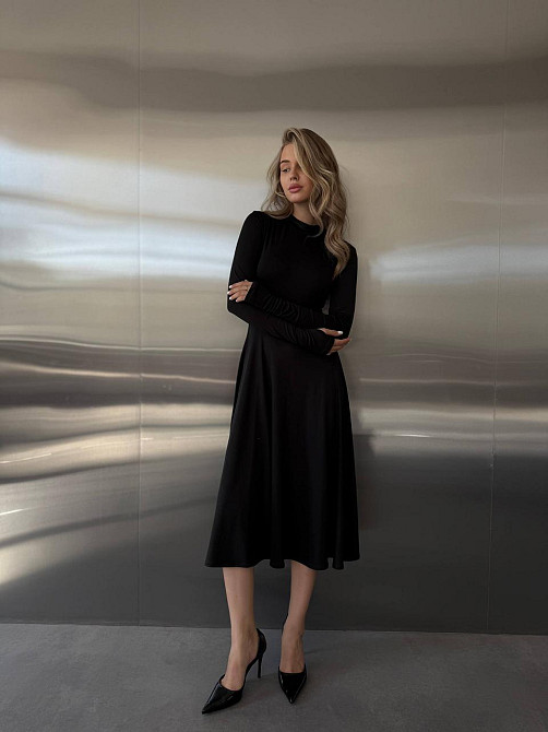 Женское стильное вечернее миди платье из микродайвинга Черный, 42/44 Одесса - изображение 10