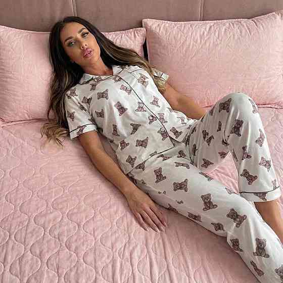 Жіноча ніжна піжама-трійка з милими ведмедиками з бавовни 46 Одеса