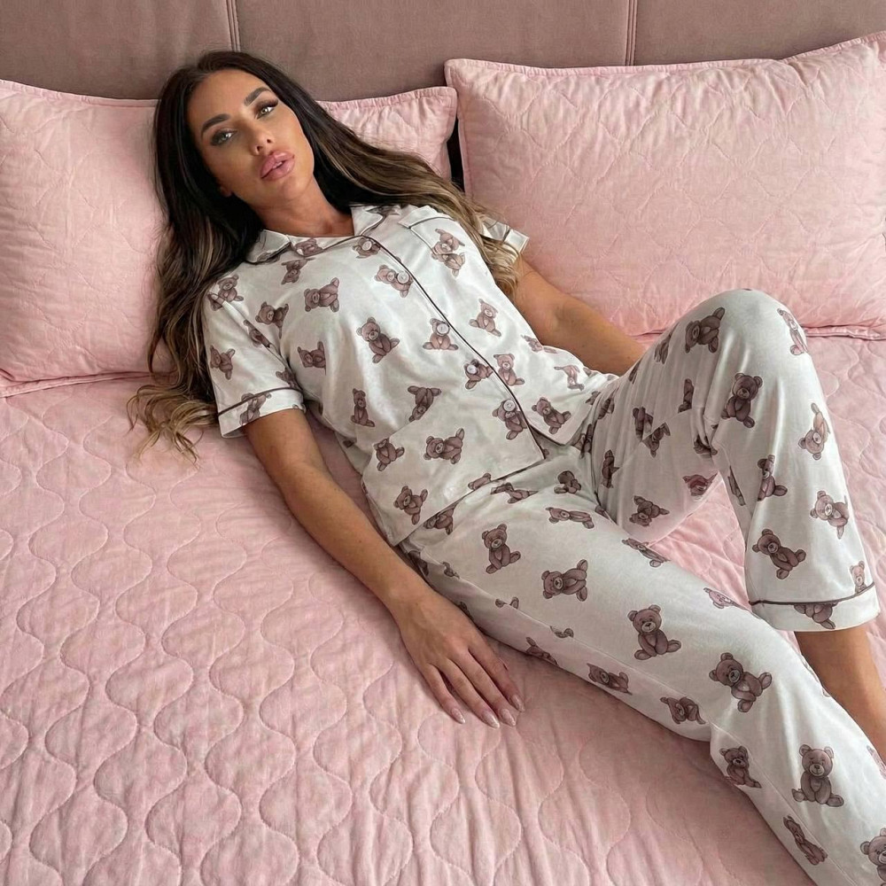 Жіноча ніжна піжама-трійка з милими ведмедиками з бавовни 46 Одеса - фото 2