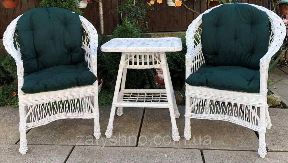 Білі плетені меблі з накидками зеленими | Меблі з лози білі | меблі плетені на дачу Київ - фото 4