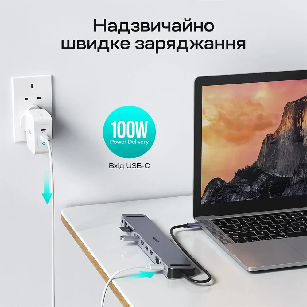 USB-C хаб 11-в-1 Choetech M20 HDMI 4K@30Hz, VGA, 3 USB-A 3.0, USB-C 3.0, RJ45, USB-C PD, SD-card, TF-card, 3.5mm audio (43-00154) Киев - изображение 5