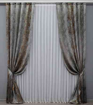 Комплект готовых штор VR-Textil Мрамор Al-7 № 1470ш Серо-коричневый 150х290 см 2 шт (33-0326) Киев