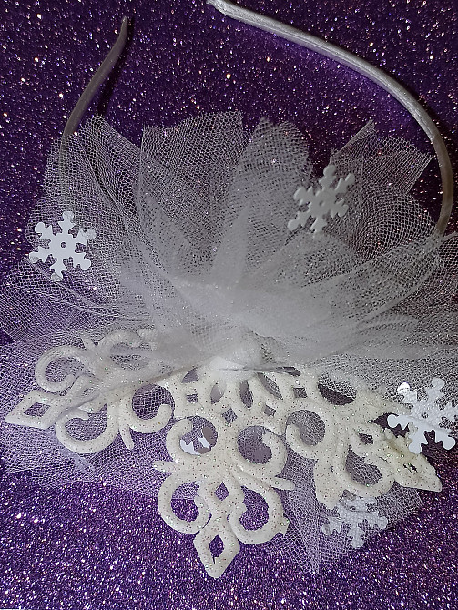 Новогодний обруч снежинка белая с фатином новогодний one size ручная работа белый Киев - изображение 2