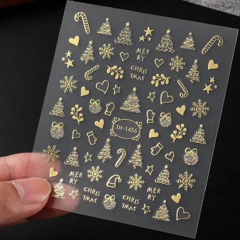 Новорічні наклейки для нігтів із золотим тисненням – набір 2 аркуші Київ - фото 6