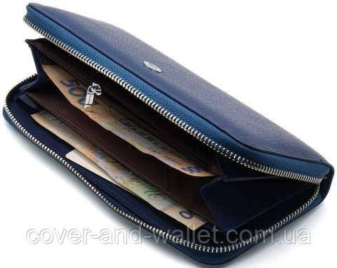 Женский голубой кожаный кошелек на молнии с ремешком ST Киев - изображение 5