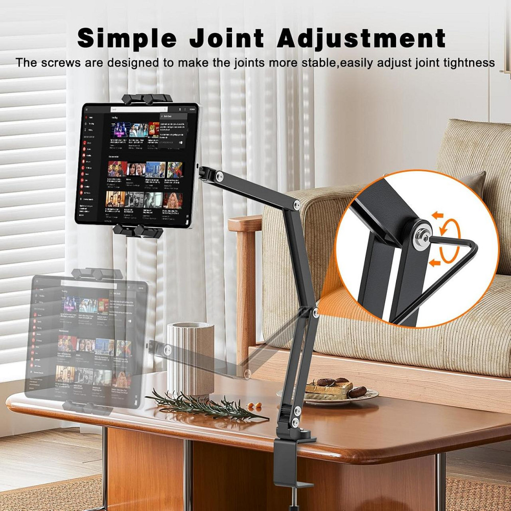 Тримач для планшета на стіл і ліжко 360° регульований для 4.7–13.5" алюмінієвий чорний Київ - фото 7