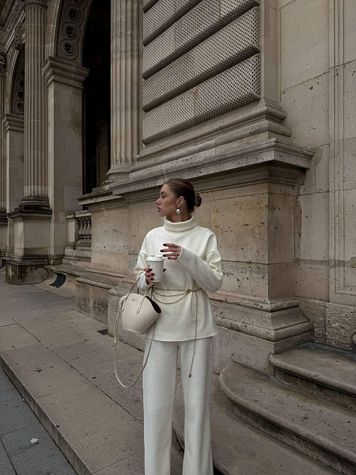 Женский базовый костюм двойка: свитер и брюки турецкая вязка Белый, 48/52 Одесса - изображение 4