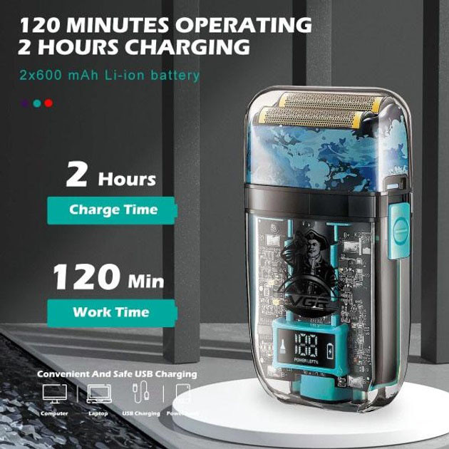 Портативна чоловіча професійна бритва VGR, Електричне бездротове гоління, Бритва професійна для гоління WJ-52 Львів - фото 13