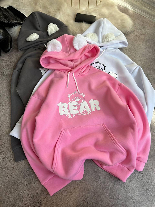 Жіноче тепле затишне оверсайз худі з вушками тринитка на флісі та хутро Одеса - фото 3