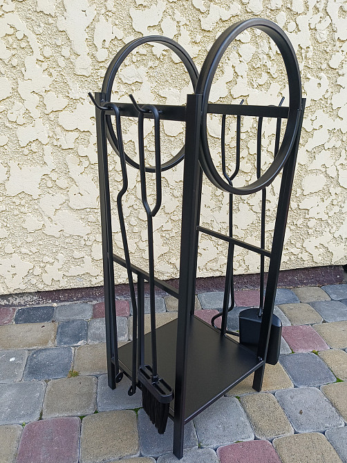 Кованый набор для камина LOFT №8 с дровницей (стойка, совок, щетка, кочерга, щипцы) Киев - изображение 3