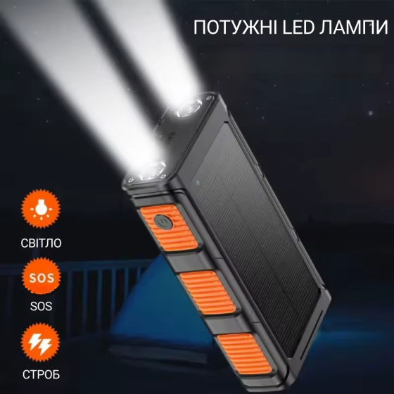 Портативний зовнішній акумулятор, павербанк на сонячній батареї з бездротовою зарядкою 20000мАч Red Кам'янець-Подільський