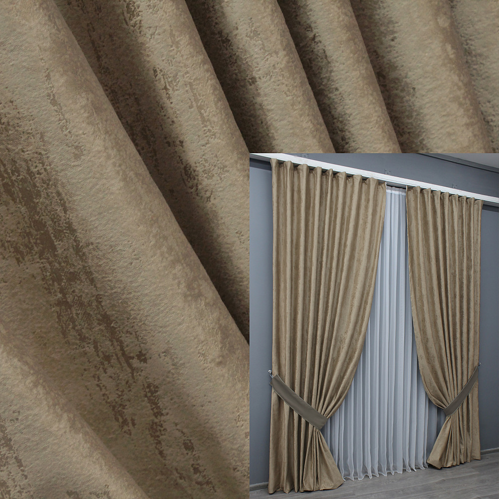 Комплект готових штор VR-Textil Оксамит (бархат) Афіна № 1542ш Темно-бежевий 200х290 см 2 шт (32-054) Київ - фото 1