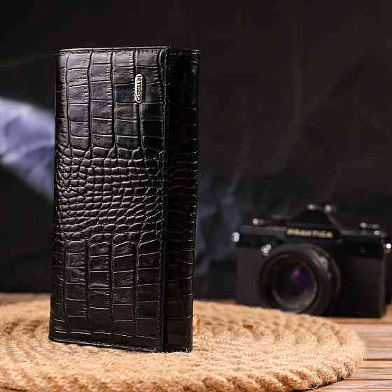 Жіночий гаманець із монетницею з натуральної фактурної шкіри Чорний (CANPELLINI) Київ