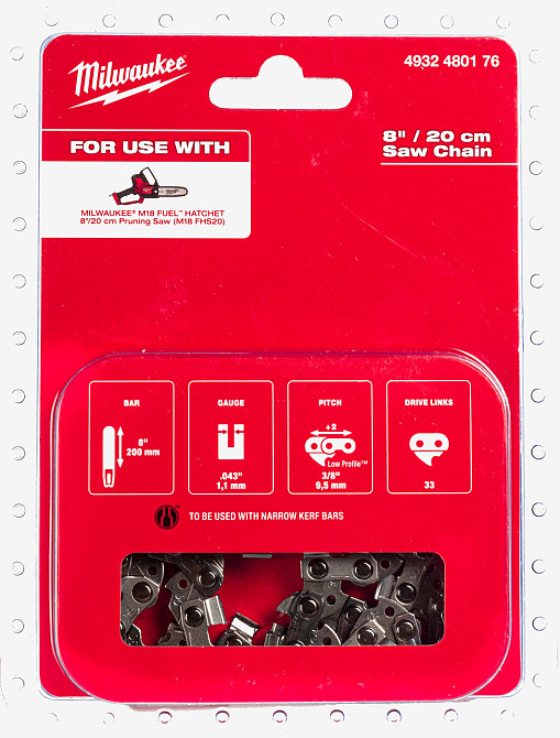 Цепь пильная MILWAUKEE, 200мм / 1.1мм, шаг 9.5мм / 3/8’, 33 звена (для M18 FHS) Одесса - изображение 2