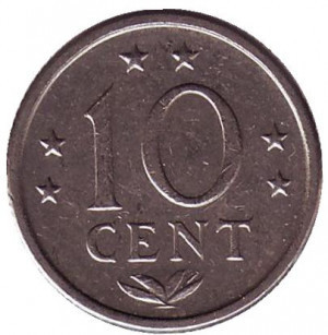 Монета 10 центів. 1971 рік, Нідерландські антильські острови. Полтава - фото 1