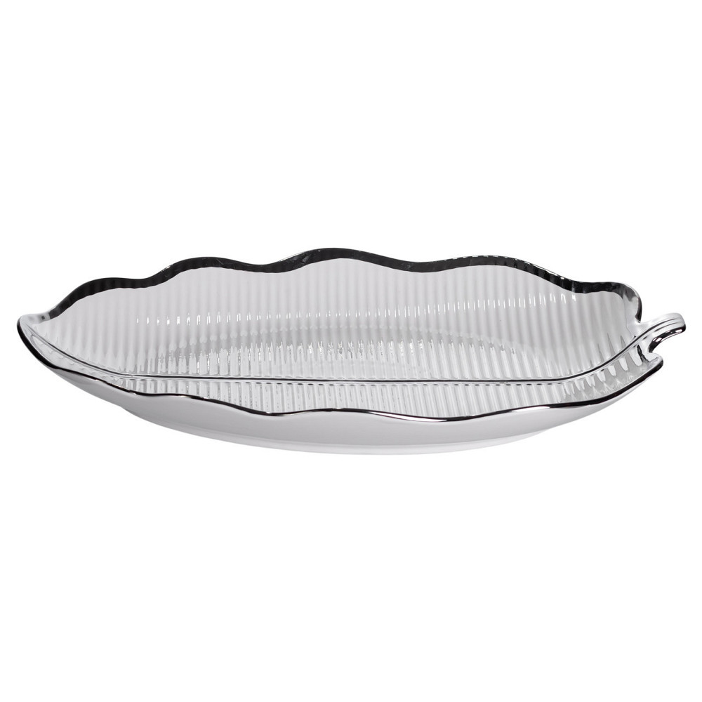 Фарфоровое блюдо-лист для закусок Серебро 41×27 см Киев - изображение 2