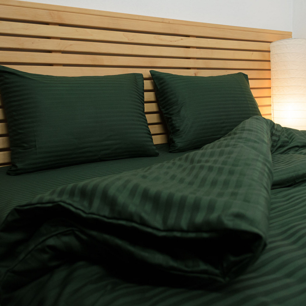 Постільна білизна Сімейна Страйп Сатин комплект 125 г/м2 YouStar (Зелений) 2 х 50х70 Суми - фото 5