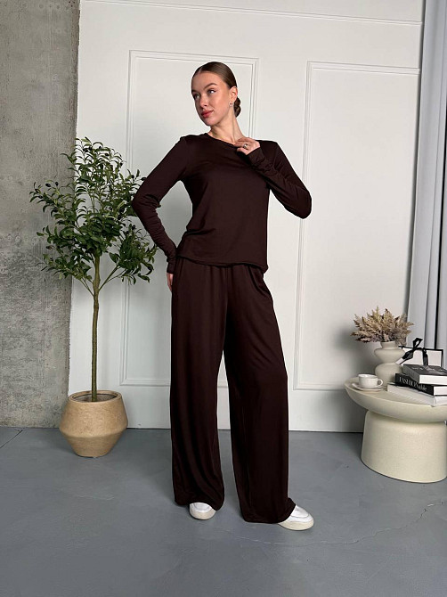 Женский базовый повседневный костюм из легкой вискозы Шоколад Одесса - изображение 6