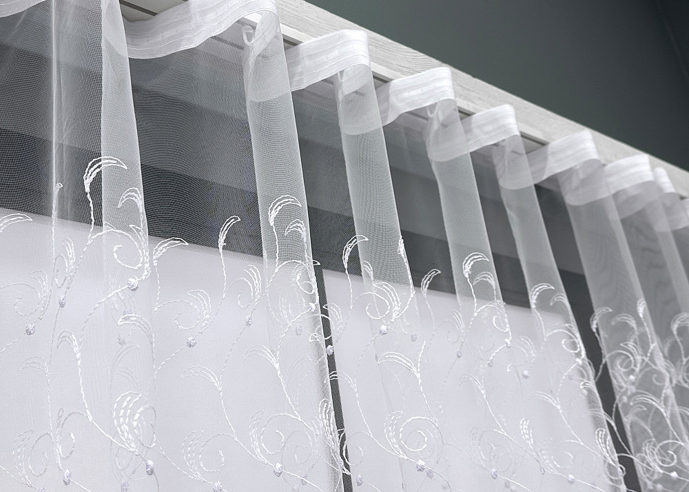 Короткая тюль, высота 1,5 м., фатин с вышивкой и люрексом, цвет белый 1891т Киев - изображение 7