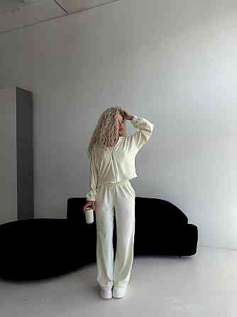 Жіночий велюровий костюм-трійка: кофта корсет і штани Молочний, 48/52 Одеса