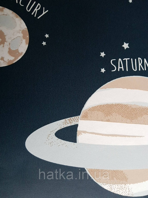 Детские флизелиновые обои Caselio Our Planet космос планеты звезды надписи на черном фоне Киев - изображение 6