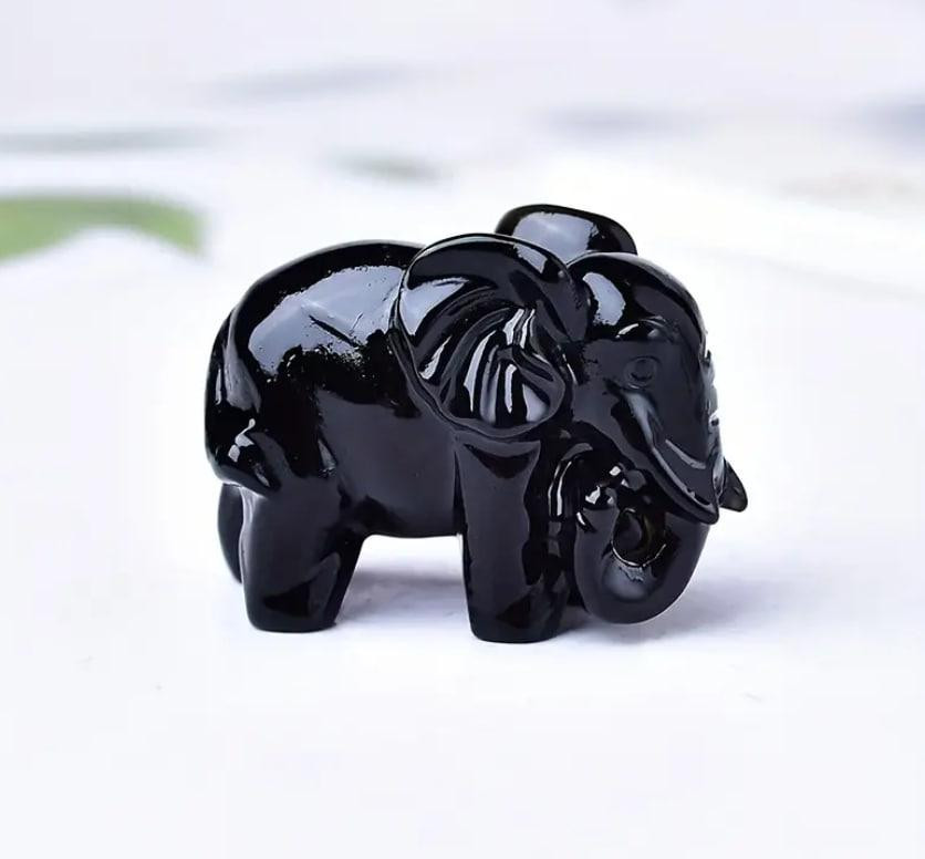 Мини-фигурка хрустального слона из натурального камня обсидиана 35 мм. Киев - изображение 1