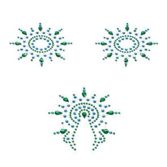 Пестіс з кристалів Petits Joujoux Gloria set of 3 - Green/Blue, прикраса на груди та вульву Sex Aura Київ