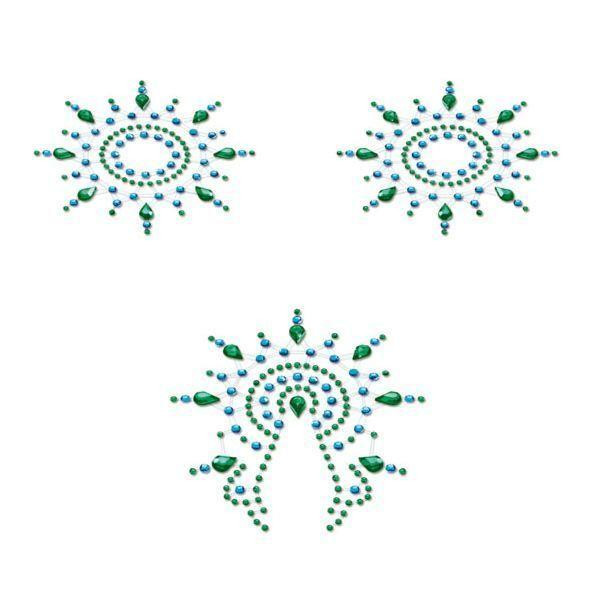 Пэстис из кристаллов Petits Joujoux Gloria set of 3 - Green/Blue, украшение на грудь и вульву Sex Aura Киев - изображение 1