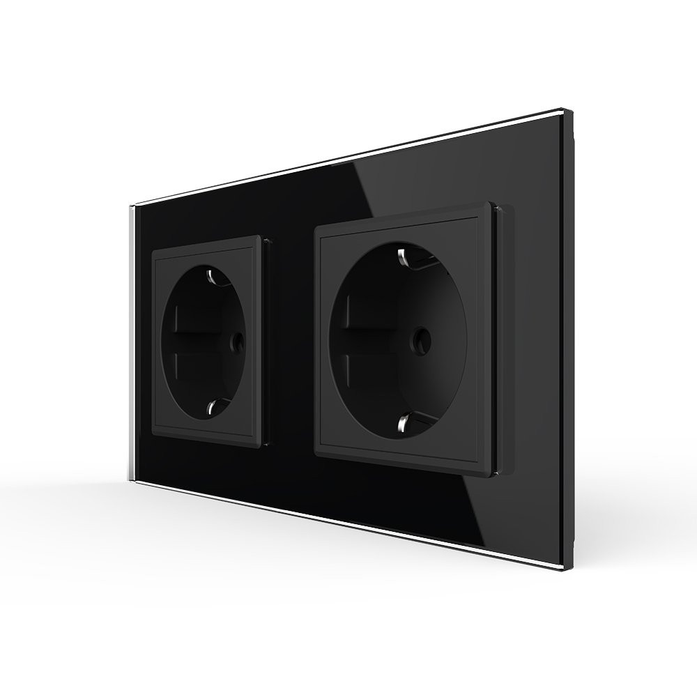 Подвійна електрична розетка з заземленням LIVOLO, чорна, скляна рамка, шторки, 250В 16А (VL-C7C2EU-12) Коломыя - изображение 8