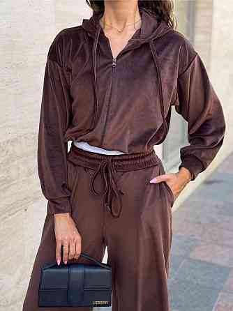 Женский стильный костюм двойка из королевского велюра Шоколад, 46/48 Одесса