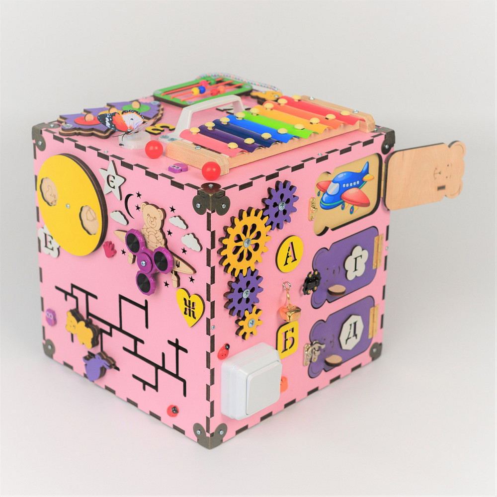 Розвивальний дитячий куб Бізікуб 30*30*30 Бізикуб із фанери рожевий Бізіборд Тернопіль - фото 7