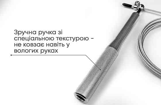 Швидкісна скакалка EasyFit Aluminium зі сталевим тросом та алюмінієвими ручками сіра Коломия