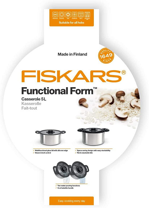 Каструля з кришкою 5 літрів Fiskars "Functional Form" (1026578) Нержавіюча сталь Нововолинськ - фото 5