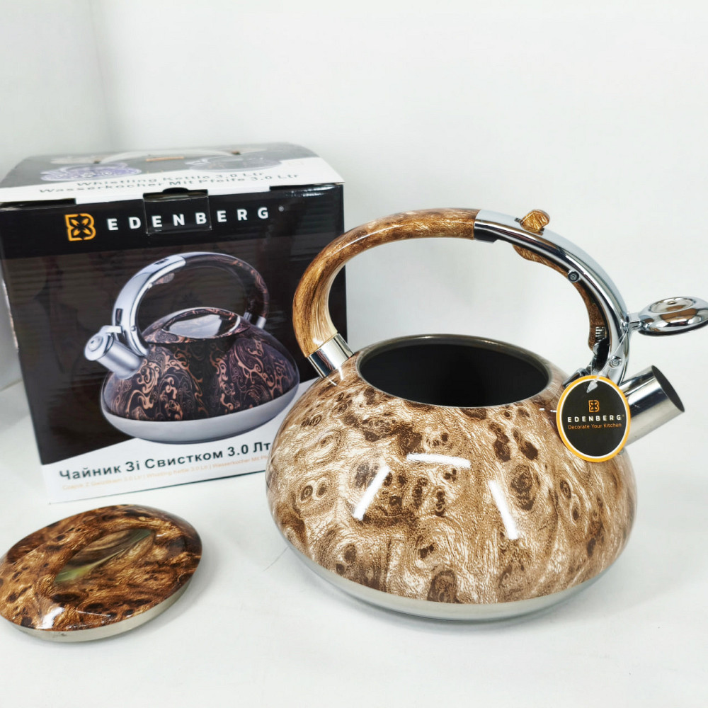 Чайник з потовщеним дном і прогумованою ручкою Edenberg EB-1959 3л, Міцний чайник зі свистком для кухні NR-16 Івано-Франківськ - фото 1