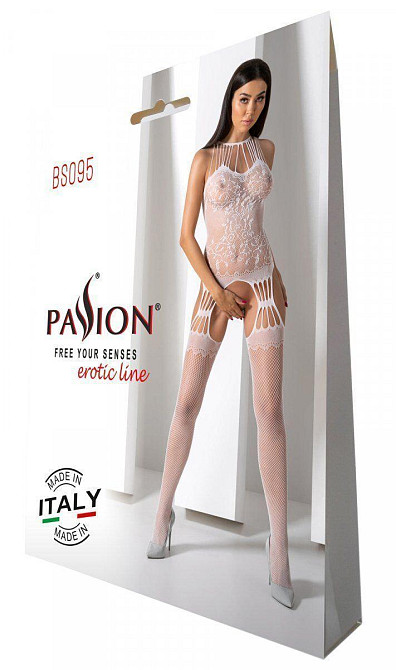 Бодістокінг з безліччю бретелей Passion BS095 One Size, white, імітація пояса та панчіх, з доступом Sex Aura Київ - фото 7