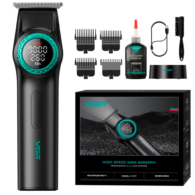 Триммер аккумуляторный VGR V-977 BLACK, регулировка мощности 6000 - 8000 RPM, 2500 mAh, 4 насадки Киев - изображение 1