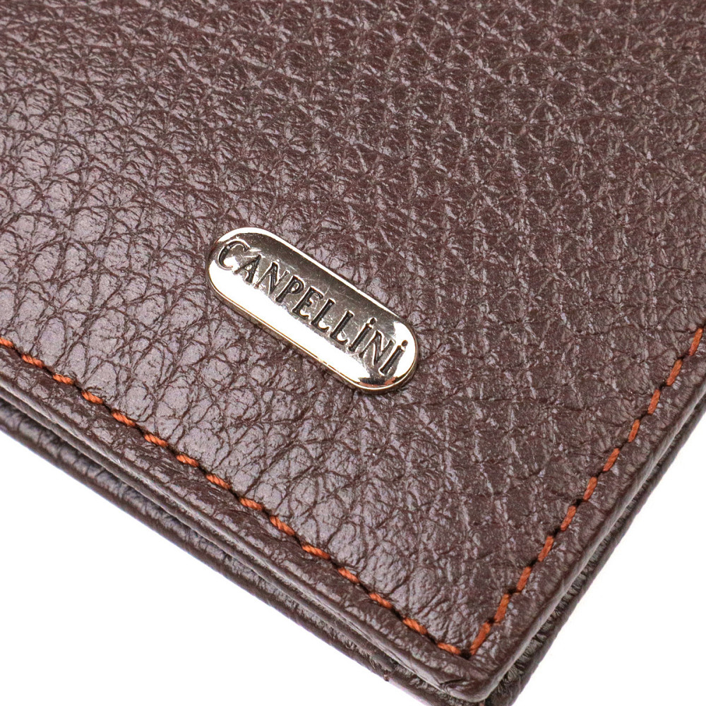 Классический мужской вертикальный бумажник из натуральной кожи CANPELLINI 21902 Коричневый Киев - изображение 6