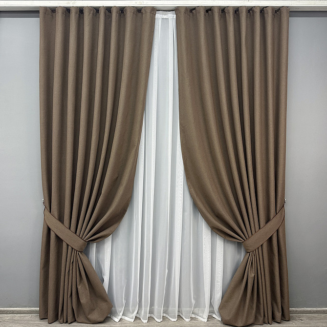 Комплект готовых штор VR-Textil Блэкаут двусторонний ASHEN NIGHT № 1854ш Коричневый 200х290 см 2 шт (32-228) Киев - изображение 2