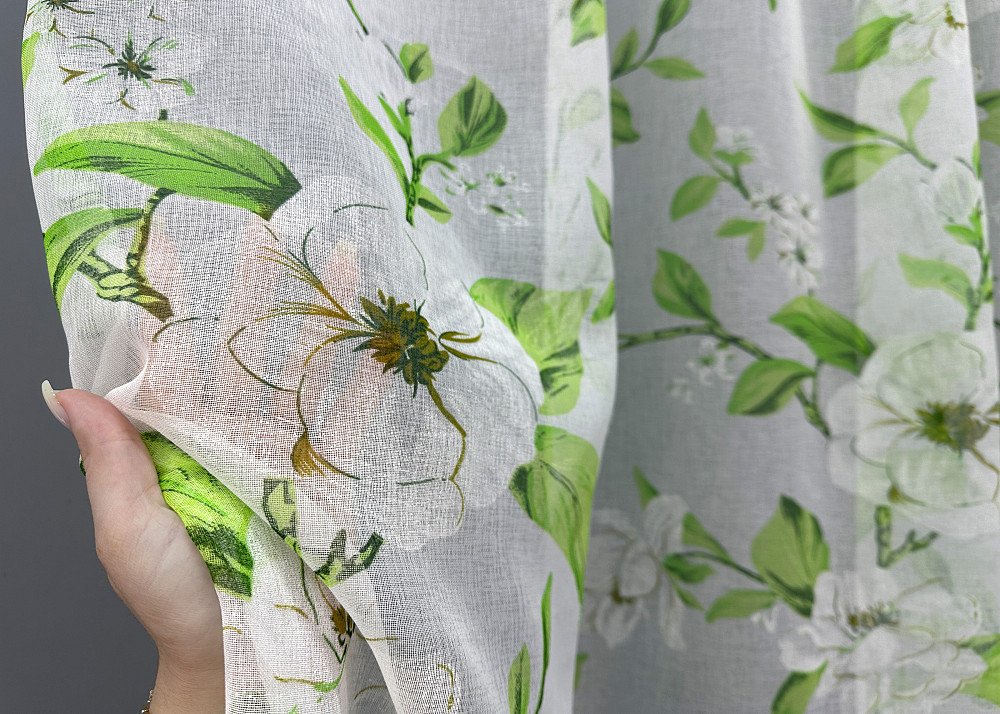 Тюль VR-Textil 1809т Flora Батист Білий з салатовим  300х270 см (40-104) Київ - фото 4
