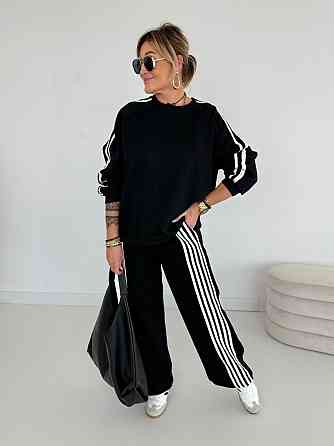 Женский теплый костюм двойка батал с лампасами пума плюш Черный, 56/58 Одесса