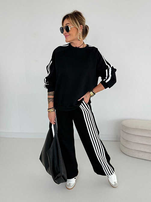 Жіночий теплий костюм-двійка батал із лампасами пума плюш Чорний, 56/58 Одеса - фото 5