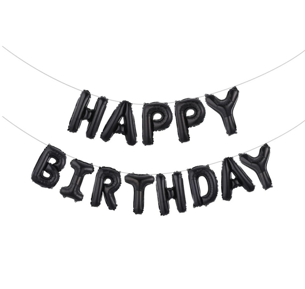 Фольговані надувні повітряні кулі літери гірлянда Happy Birthday чорні Київ - фото 2