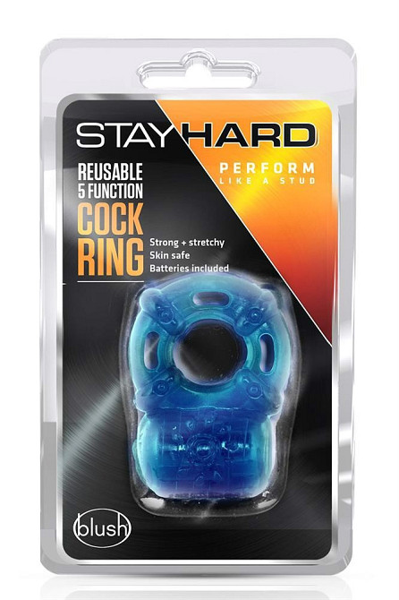 Кільце ерекційне з вібрацією Stay Hard, синє, 3.8 см Sex Aura Київ - фото 2