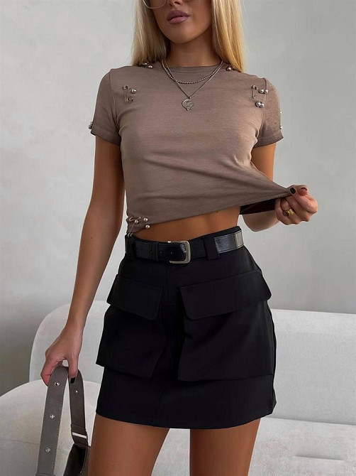 Женская стильная мини юбка-карго костюмка Одесса - изображение 3