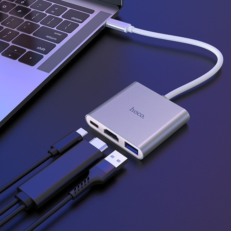USB-хаб HOCO HB14 Easy use Type-C adapter(Type-C to USB3.0+HDMI+PD) Silver Київ - фото 11