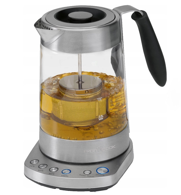 Электрический чайник стеклянный 2в1 с заварником 1.7 литров Profi Cook PC-WKS (1020) Нововолынск - изображение 1