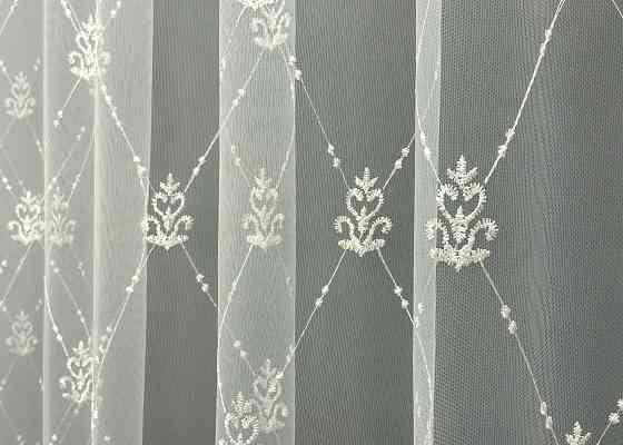 Тюль VR-Textil 1847т Фатин с вышивкой и люрексом Молочный с золотистым 300х270 см (40-201) Киев